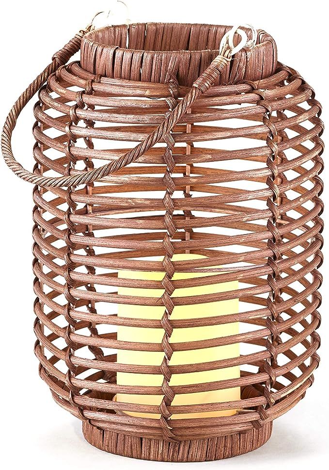 The Lakeside Collection Wicker and Rattan LED Candle Lantern with Cage Look - Natural - Medium | Amazon (US)