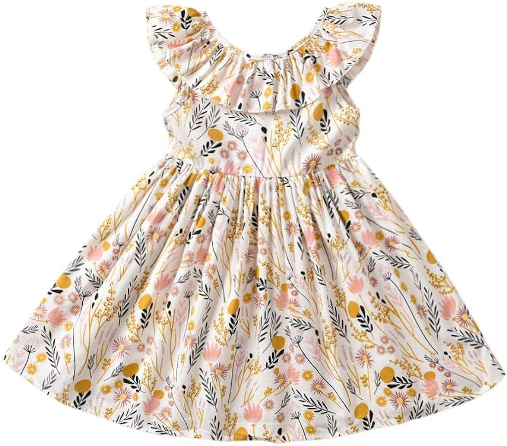Toddler Baby Girl Sun Dress Wildflower Floral Seaside Beach Dress Overall Outfits Onepiece | Amazon (US)