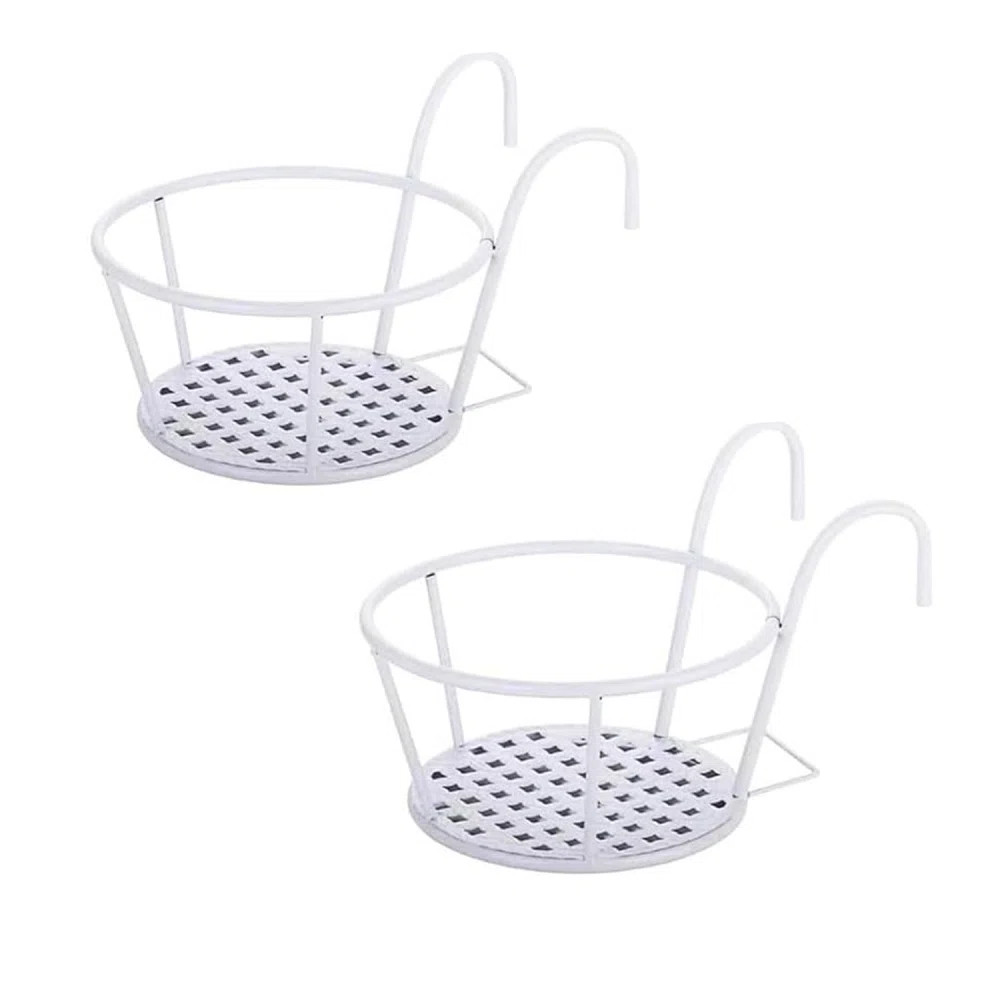 2pcs Hanging Railing Planter Baskets - over the Rail Metal Fence Planters for Patio, Balcony, Por... | Wayfair North America