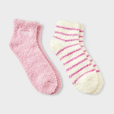 Women's Ruffle 2pk Cozy Ankle Socks - Rose/Pink Stripe 4-10 | Target
