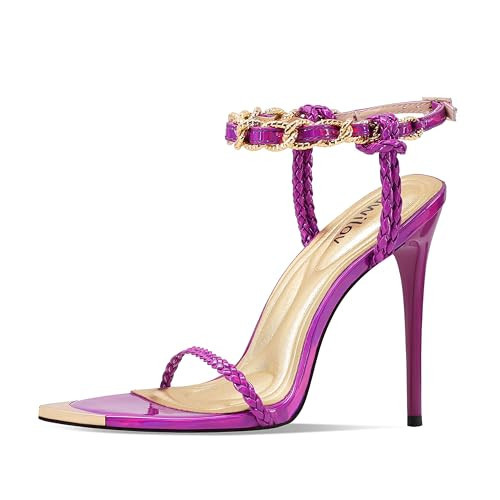 Ouwilov Purple Strappy Stiletto Heels for Women – Elegant Ankle Strap Open Toe High Heel Sandals Dressy Lavender Heels for Wedding Party Prom and Evening Events | Amazon (US)