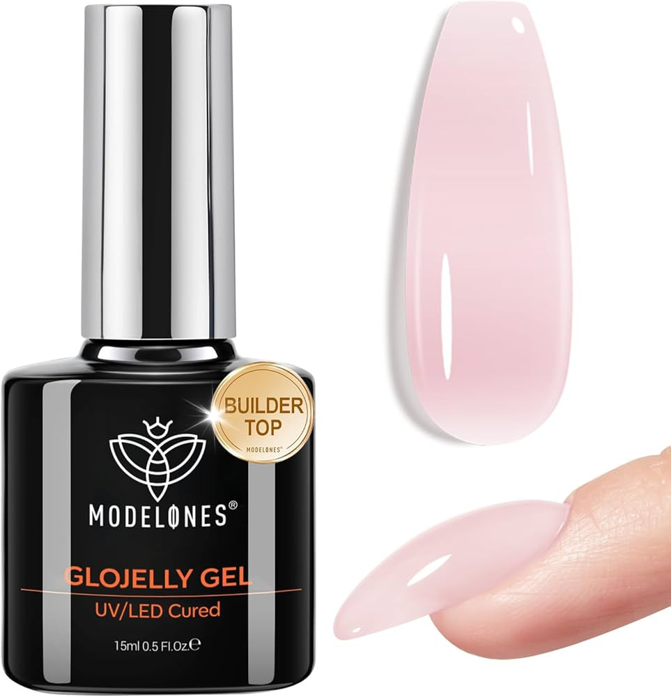modelones Builder Nail Gel Top Coat, 15 ML No Wipe Ultra Gloss Milky Pink Gel Polish Apex Buildin... | Amazon (US)