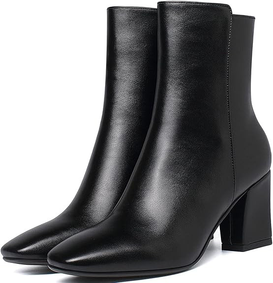 Caradise Womens High Chunky Heeled Boots Zip Up Square Toe Ankle Booties | Amazon (CA)