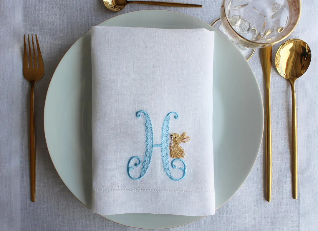 Cute Bunny and Monogrammed Easter Napkin, Customized Easter Linen Napkin, Easter Gift, Cute Easte... | Etsy (US)