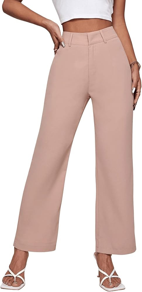 SweatyRocks Women's Elegant High Waist Solid Long Pants Office Trousers | Amazon (US)