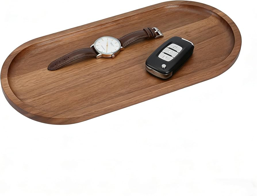 Oval Key & Wallet Tray, 9.1"x4.1"x0.8" Wooden Catch All Dish for Entryway Table, Natural Wooden V... | Amazon (US)
