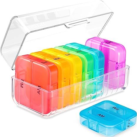 Daviky Weekly Pill Organizer 2 Times a Day, Am Pm Pill Organizer 7 Day, Large Travel Vitamin Pill... | Amazon (US)