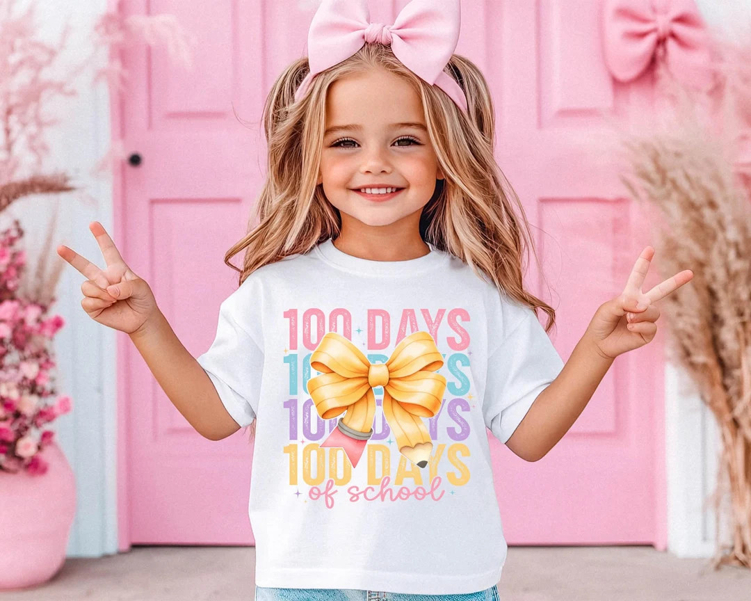 100 Days of School Shirt School Bows Tee Kids School Tee - Etsy | Etsy (US)