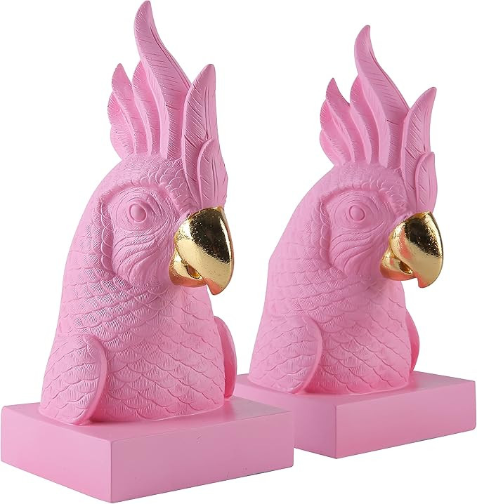 Pink Parrot bookends, Bird Animal Sculpture bookends Decorative bookends, Creative Modern Bookshe... | Amazon (US)