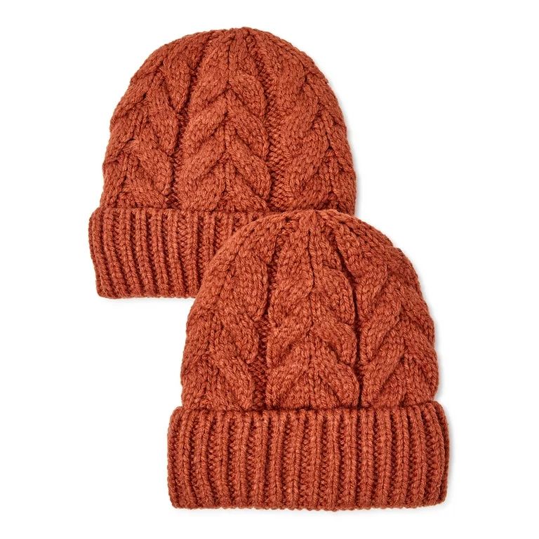 Time and Tru Adult Women's Cable Knit Beanie, 2-Pack - Walmart.com | Walmart (US)