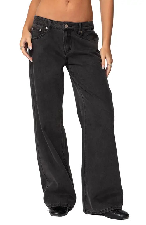 EDIKTED Bow Pocket Wide Leg Jeans in Black-Washed at Nordstrom, Size X-Small | Nordstrom