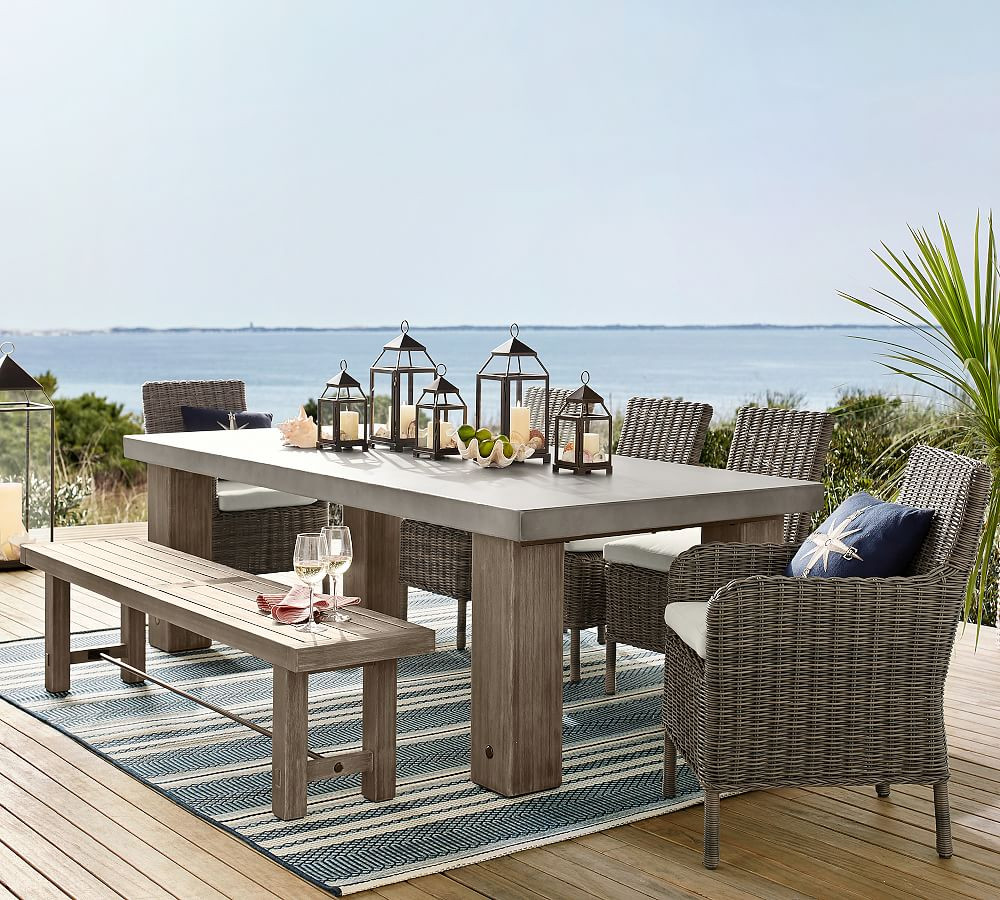 Abbott Concrete & FSC® Acacia Gray Chunky Leg Dining Table + Huntington All-Weather Wicker Chair... | Pottery Barn (US)