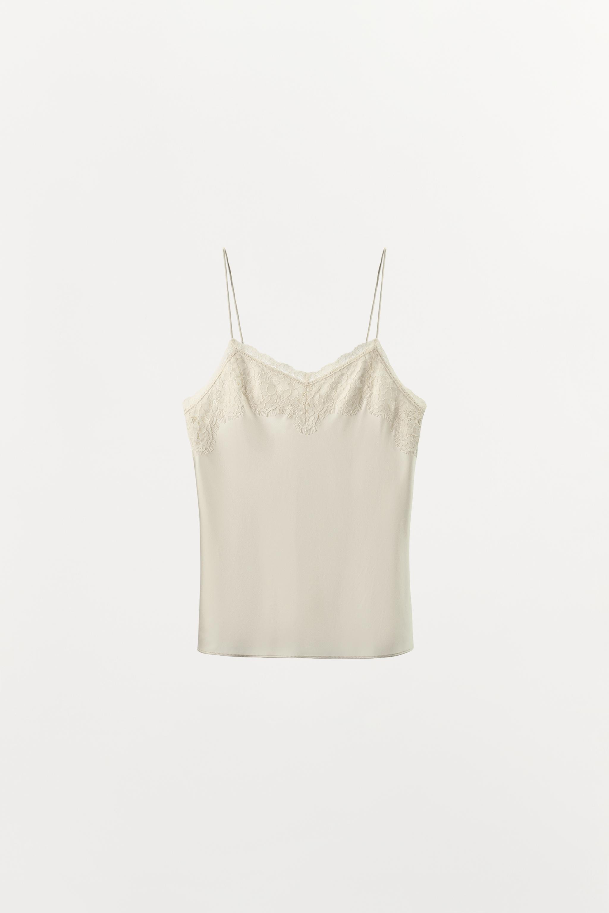 SILK BLEND LACE-TRIMMED CAMISOLE TOP | Zara UK