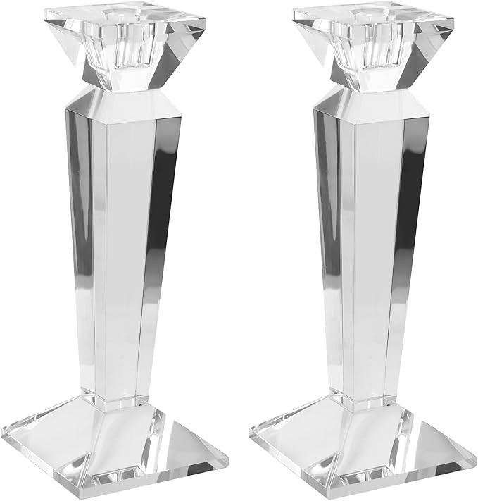 Kitcom Crystal Candle Stick Holders for Home Decor 2-Pack, Clear Crystal Taper Candles Holder Tab... | Amazon (US)