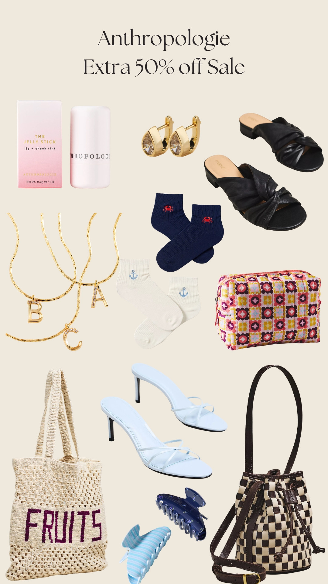 Anthropologie is having a sale offering an extra 50% off sale items! Here are some of my favorite style and beauty picks! ✨

summer sale
summer outfits
summer bags
summer shoes
claw clips
anthropologie home
gold earrings
gold initial necklace
gold jewelry
socks
mesh bag
produce bag
summer bags
beauty pouch
makeup pouch
travel pouch
toiletries bag 

 #LTKootd #LTKSaleAlert #LTKBeauty