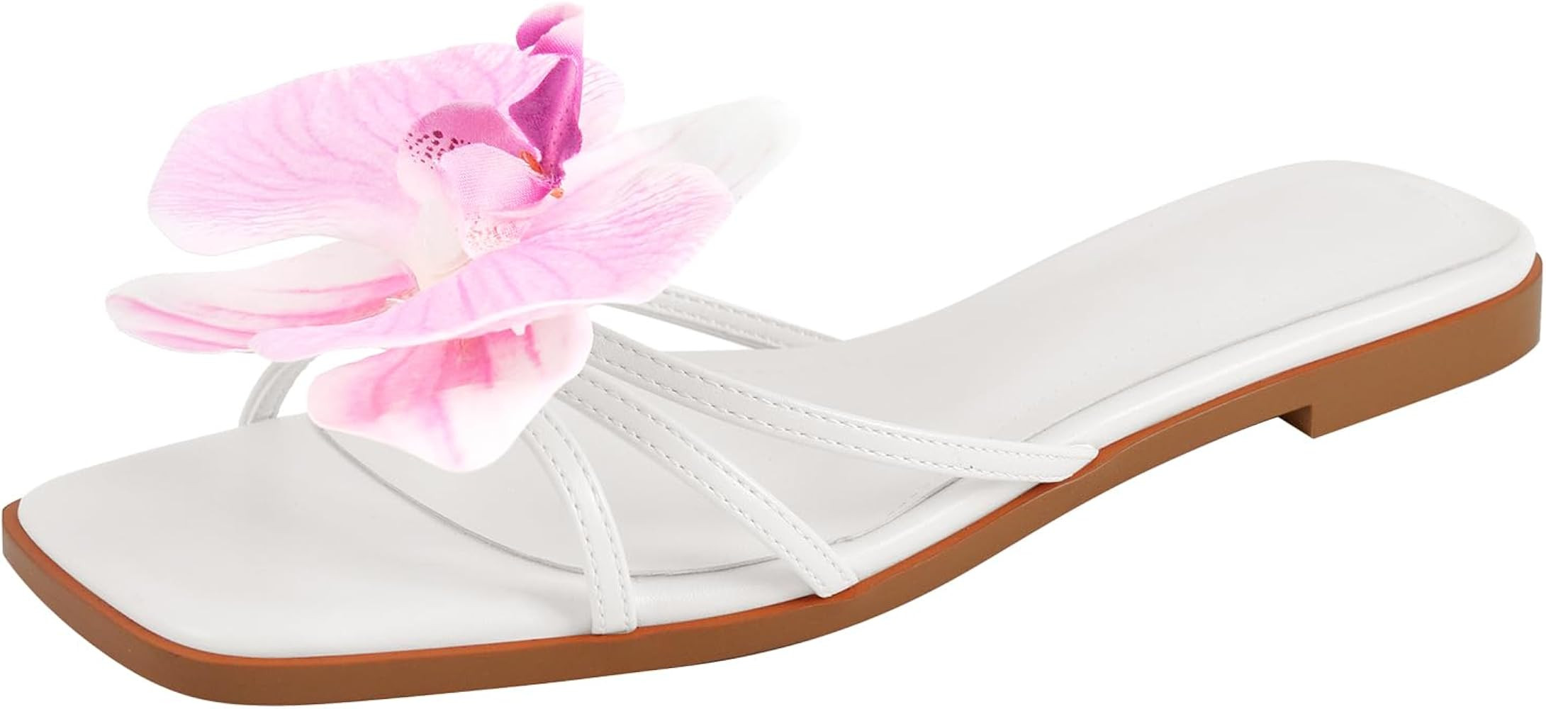 onlymaker Women's Square Toe Cute front Flower Slides Sandals Backless Flat Slipper Summer Sandal... | Amazon (US)