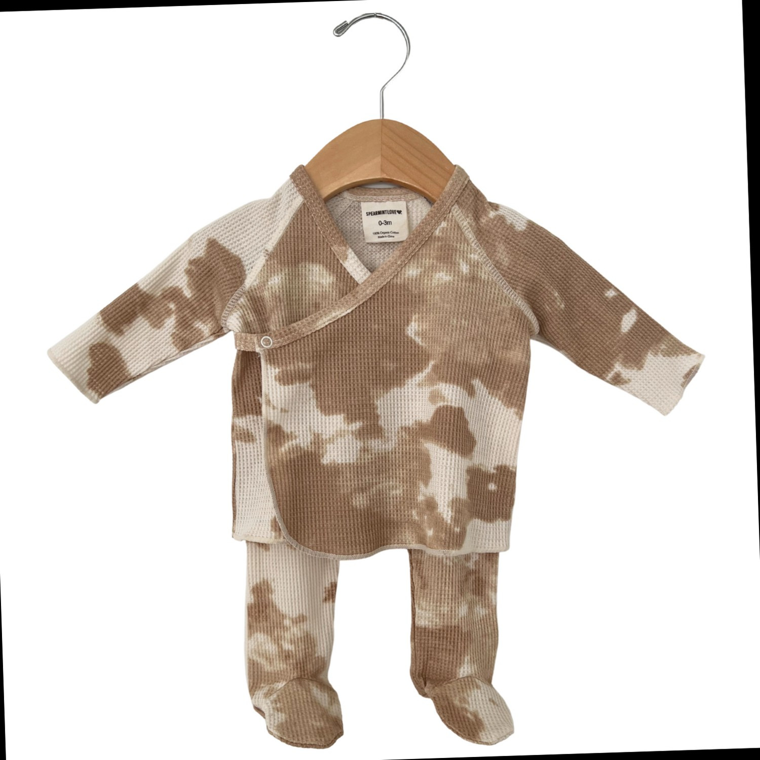 Organic Waffle Kimono & Pant Set, Almond Tie Dye | SpearmintLOVE