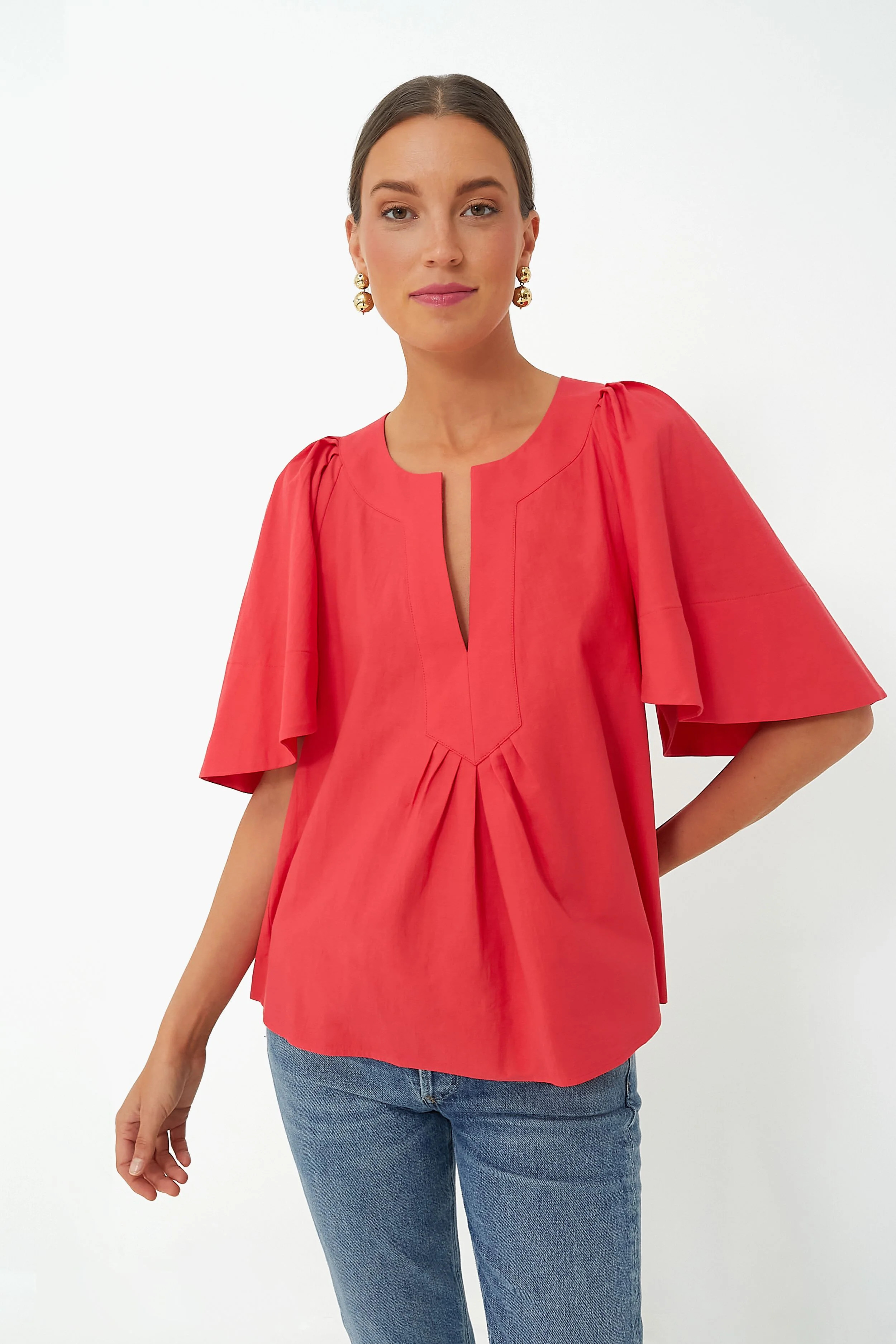 Red Finley Flutter Sleeve Top | Tuckernuck (US)