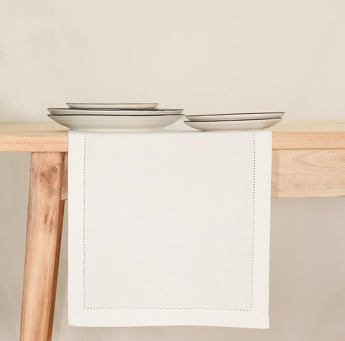 PurpleEssences White Table Runner - Hemstitch Detail - 100% Cotton - Ideal for Fall Thanksgiving ... | Amazon (US)
