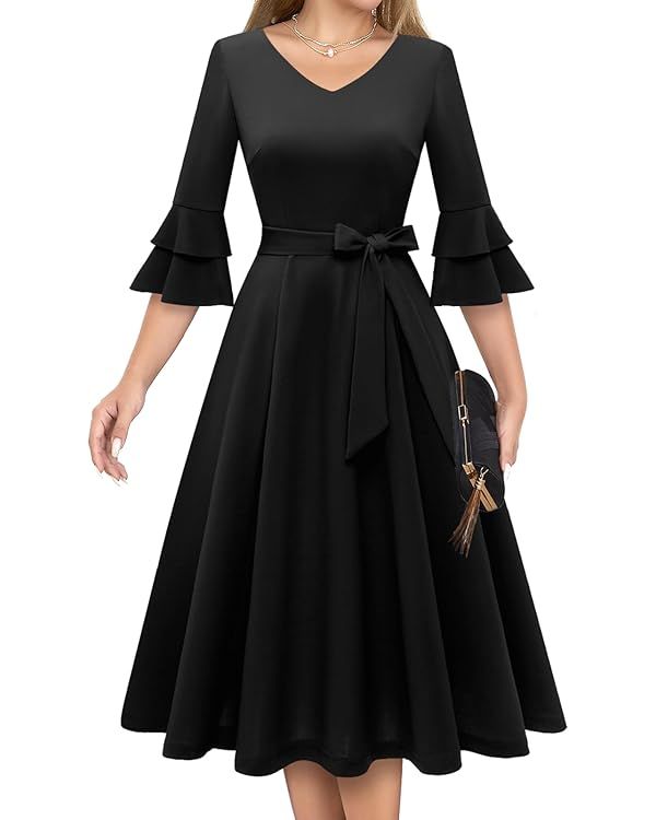 DRESSTELLS Cocktail Dress for Women Elegant Formal Modest Church Dress for Wedding Guest Flower | Amazon (US)