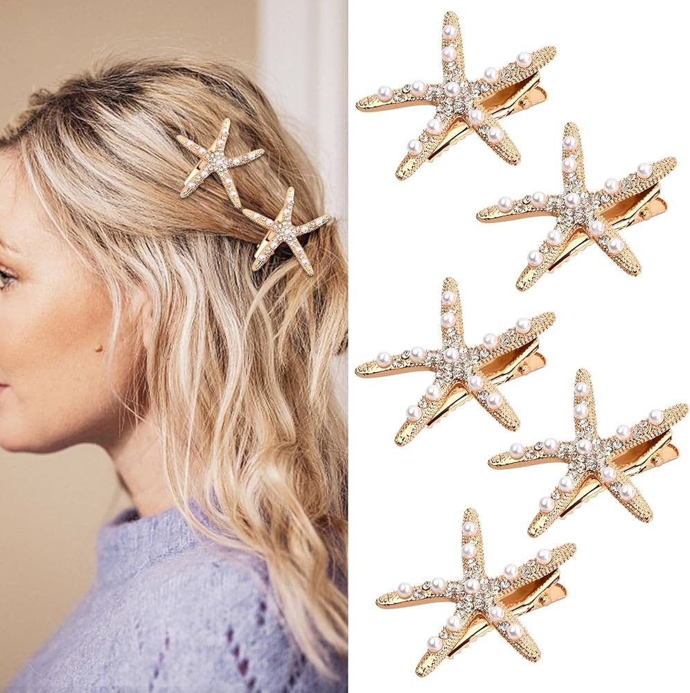 Nivofu 5PCS Starfish Hair Clips, Pearl Starfish Rhinestones Hair Clips Mermaid Hair Accessory for... | Amazon (CA)