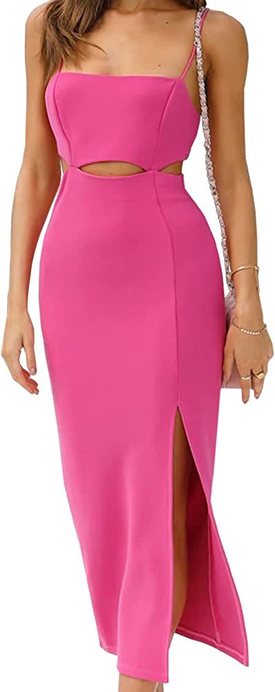 Women Sexy Clubwear Party Dresses Bodycon Side Split Midi Dress | Amazon (US)