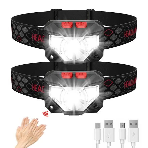 2 Packs Rechargeable LED Headlamp, IPX4 Waterproof Head Flashlight, 6 Modes Motion Sensor Headlam... | Walmart (US)