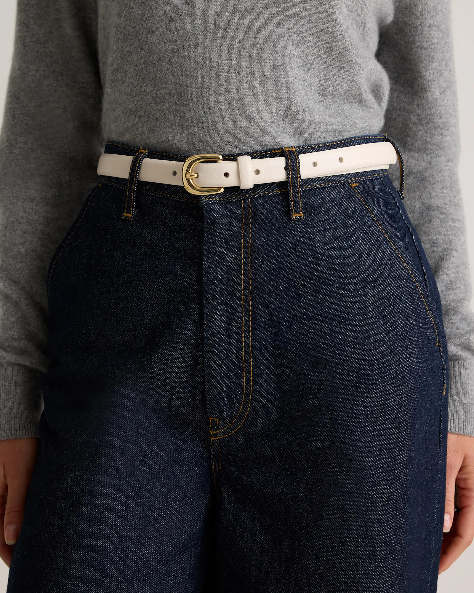 Sofia European Leather Skinny Belt in Bone | Quince