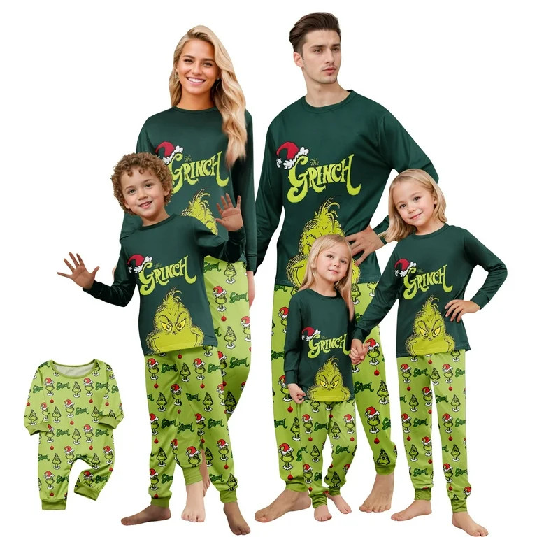 FlareFable Matching Pajamas for Family Holiday Night, Funny Grinchy Cartoon Family Christmas Paja... | Walmart (US)