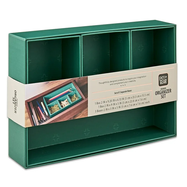 Pen+Gear 5-Piece Drawer Organizer Set, Green Emerald | Walmart (US)