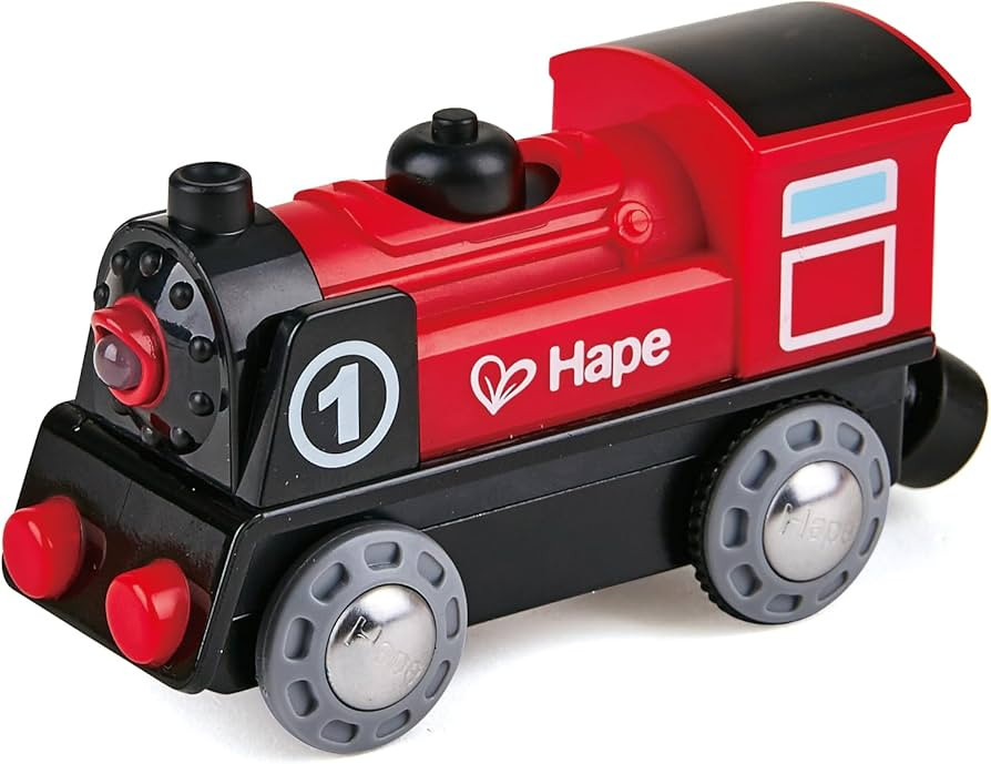 Hape Wooden Railway Battery Powered Engine No. 1 Kid's Train Set Red, White, Black, Blue, L: 3.7,... | Amazon (US)