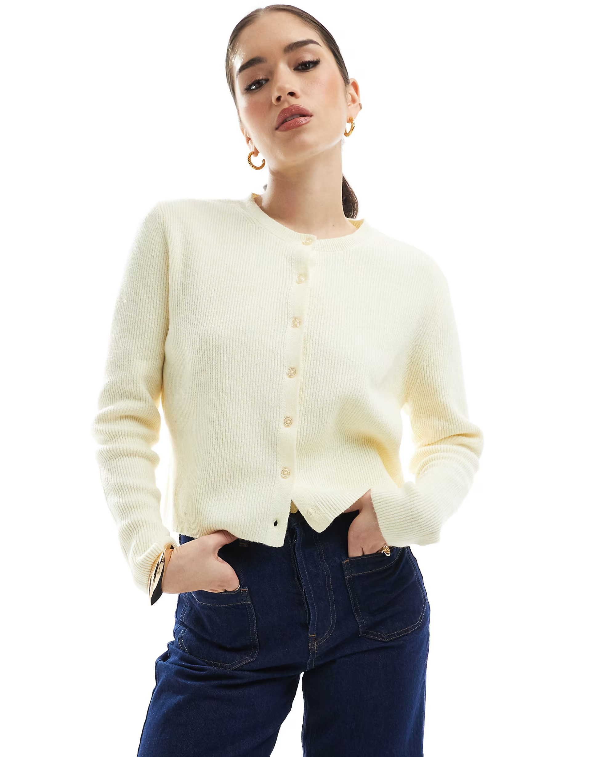 Stradivarius knitted cardigan in yellow | ASOS (Global)