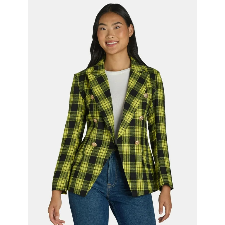 Attitude Unknown Women's Metallic Button Solid Ponte Blazer, Sizes XS-XL | Walmart (US)