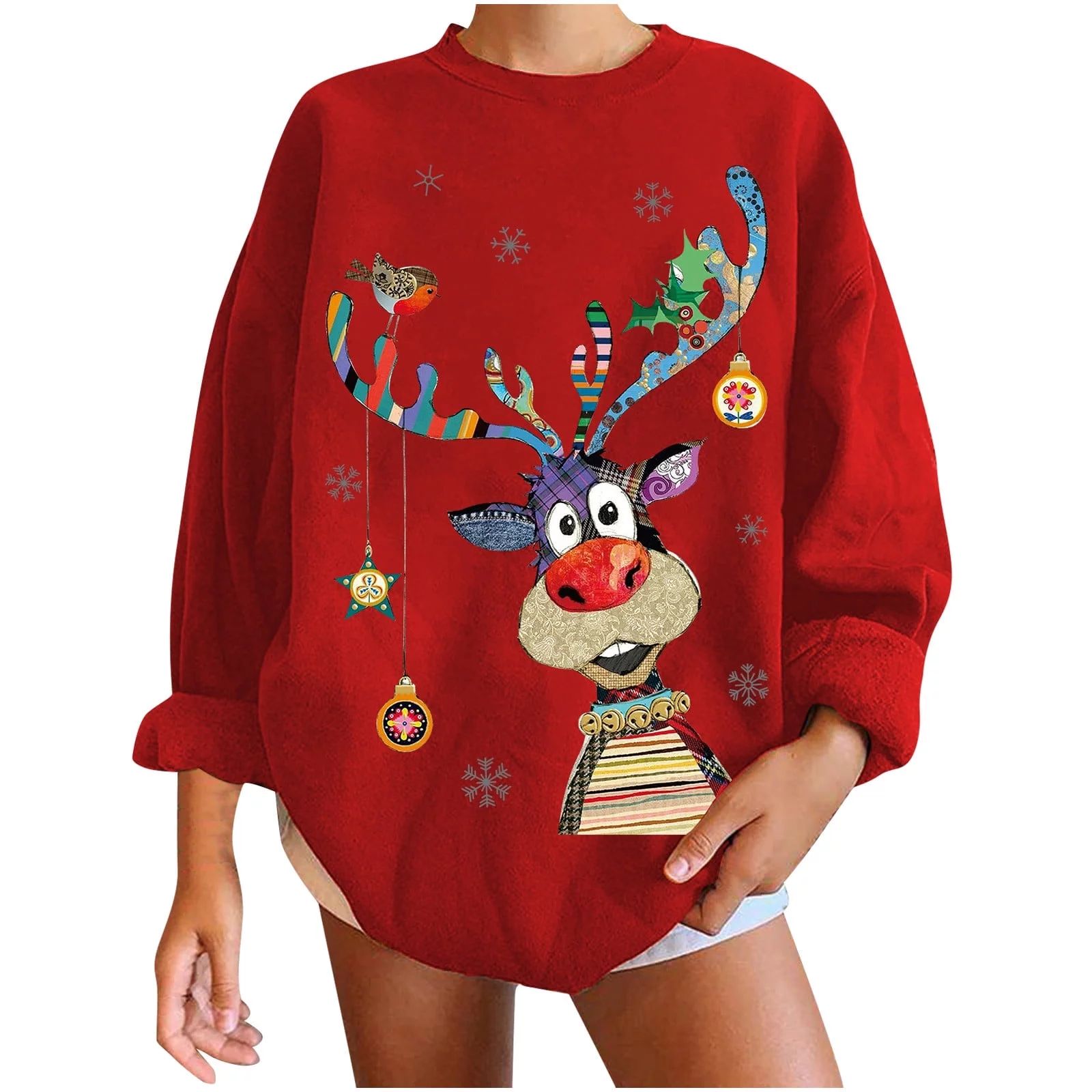 Bouanq Sweaters for women Women's Red Santa Raindeer Sequin Ugly Christmas Sweater - Cute Santa H... | Walmart (US)