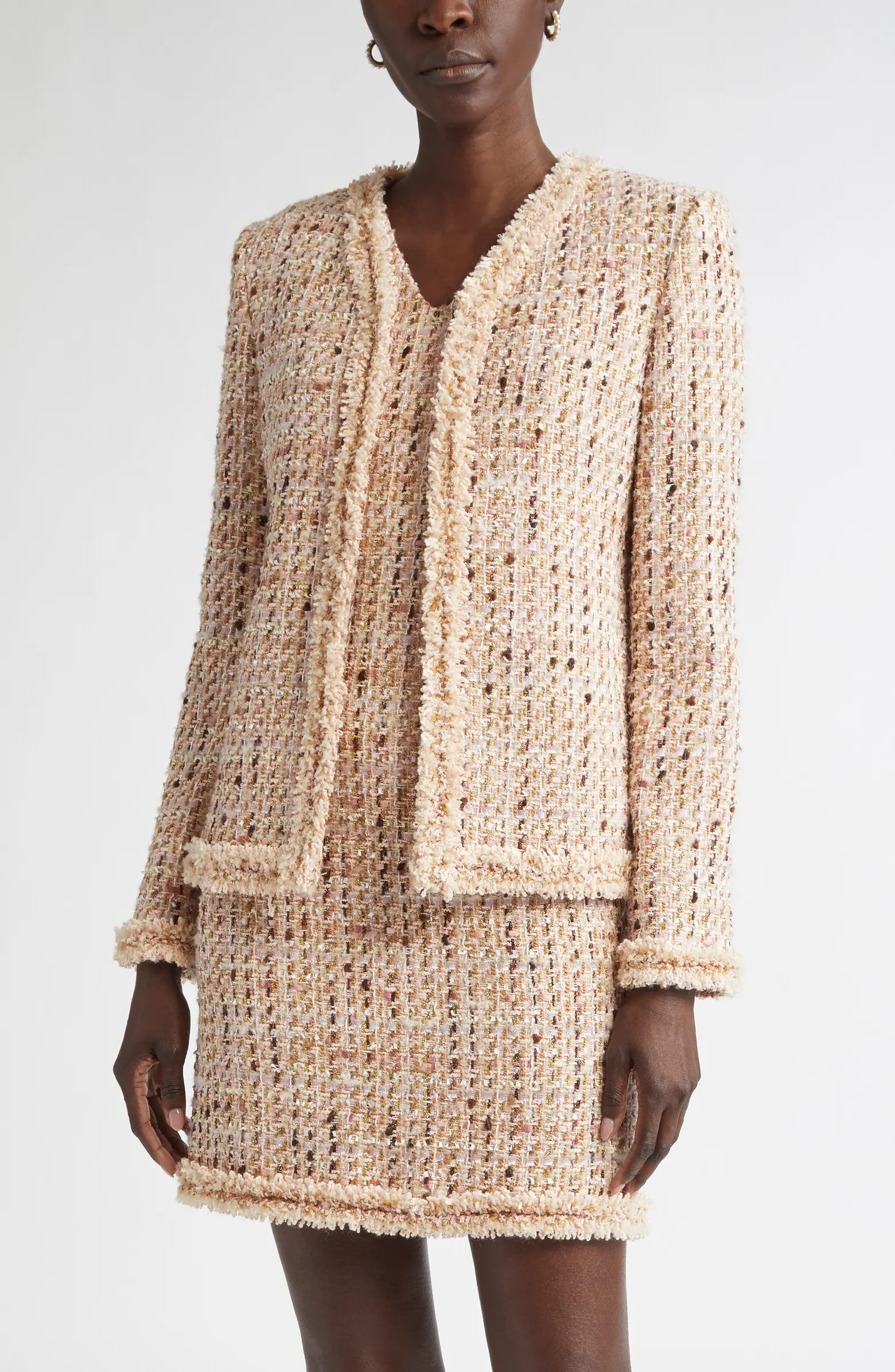 Susan Fringe Trim Metallic Tweed Jacket | Nordstrom