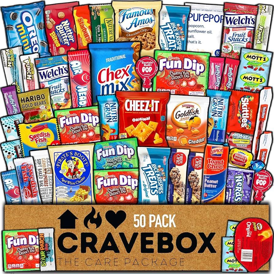 CRAVEBOX Snack Box (50 Count) Easter Day Gift Variety Pack Care Package Basket Adult Kid Guy Girl Women Men Birthday College Student Office School | Amazon (US)