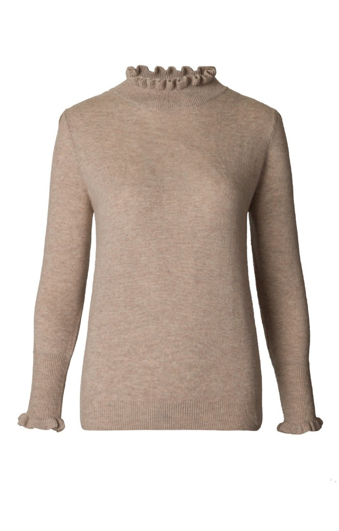 Ladies Merino & Cashmere Ruffle Crew Neck Jumper | The House Of Bruar