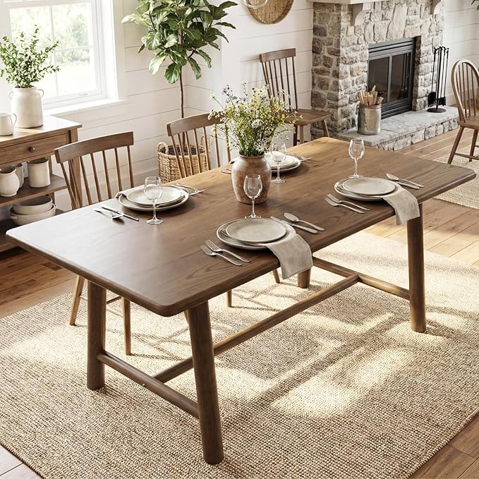 Walnut Dining Table, 69" Wood Kitchen Table with Solid Wood Legs, Seats 46, Modern Farmhouse Dinn... | Amazon (US)