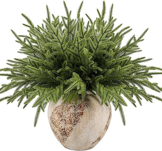 joyhalo 12 Pcs Norfolk Pine Stems, 18" Artificial Christmas Pine Branches Faux Greenery Stem Real... | Amazon (US)