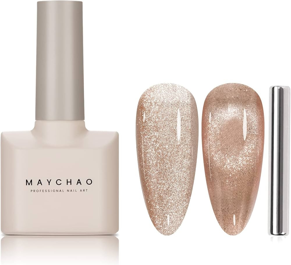 MAYCHAO 15ML Cat Eye Gel Nail Polish 1Pc Nude Nail Polish with Magnet Soak off Holographic Magnet... | Amazon (US)