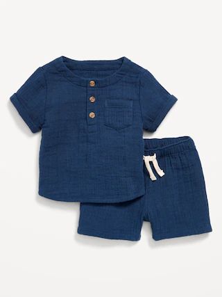 Unisex Short-Sleeve Pocket T-Shirt and Pull-On Shorts Set for Baby | Old Navy (US)