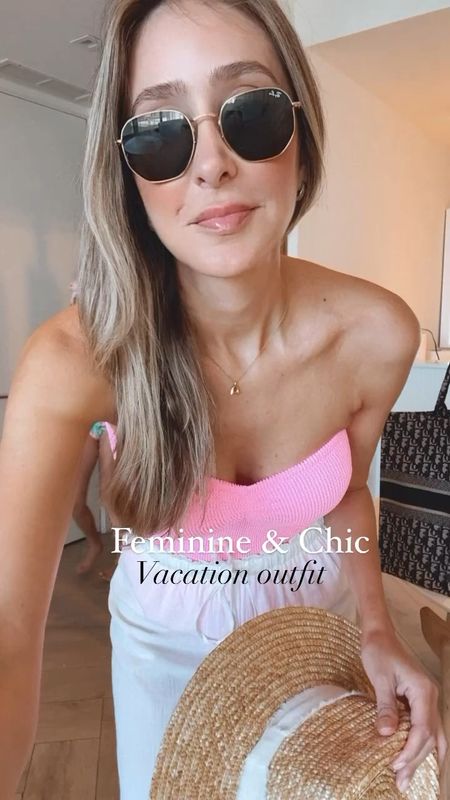 Wearing a fun and feminine bubble gum color one piece swimsuit. This is a 1 size fits all. The fabric is so stretchy that fits most body types . Gorgeous cover up pants and comfortable havaianas slippers 
Everything runs tts 




#LTKU #LTKstyletip #LTKswim