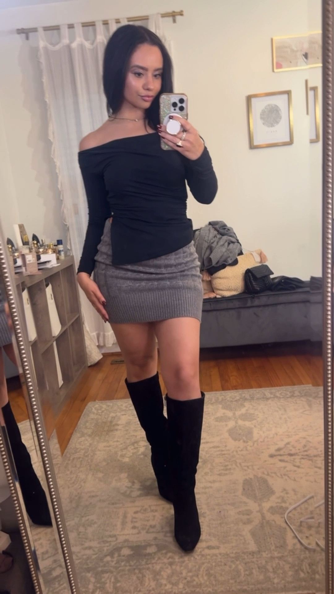 Love this fall/winter look from revolve and Abercrombie. Sweater set is on sale. XS Top and Cardigan, S Skirt! 

#LTKSeasonal #LTKHoliday #LTKSaleAlert