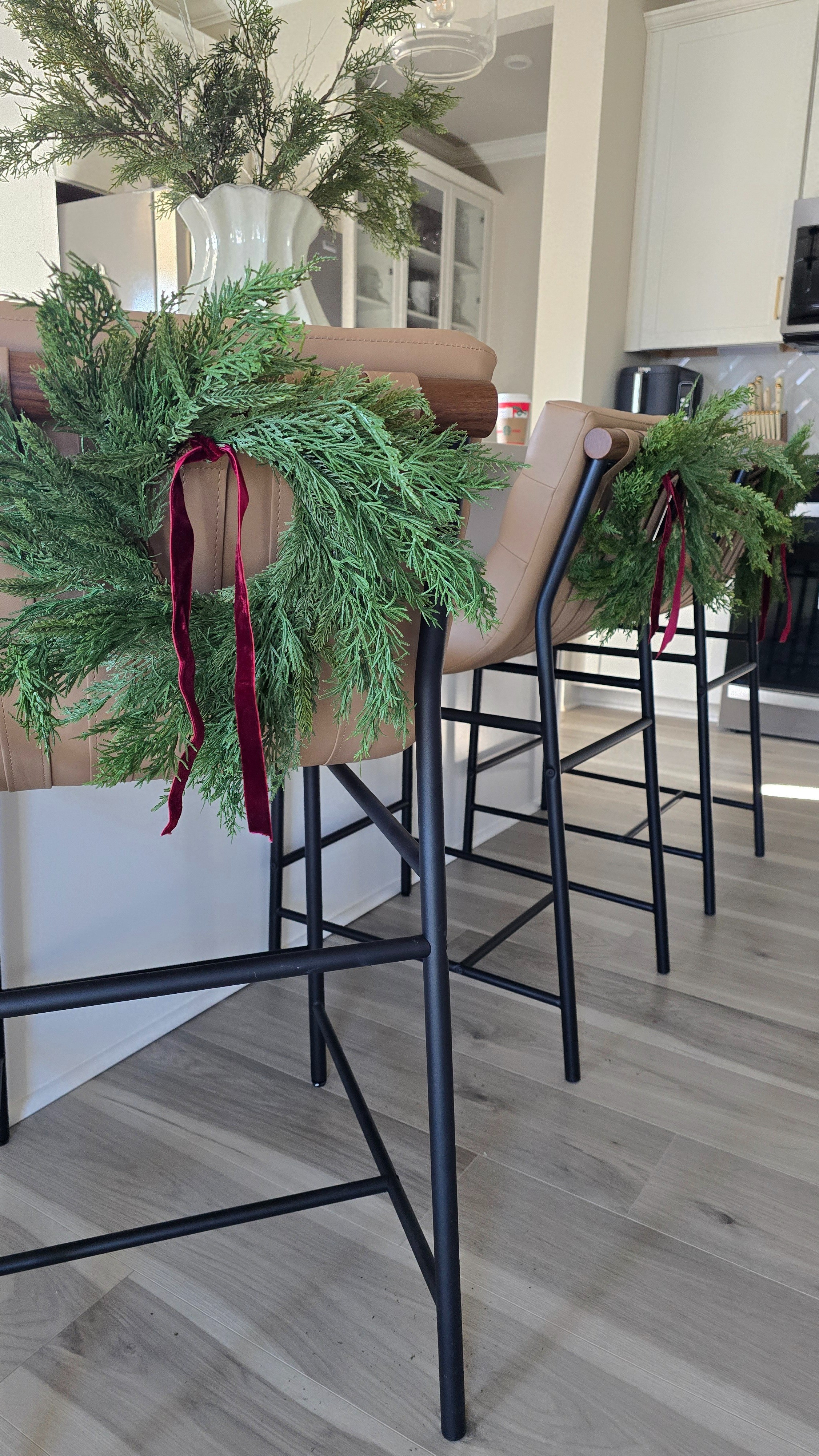 Bar stool mini wreath and velvet ribbon. #Christmasdecor #barstooldecor #miniwreath 

#LTKSeasonal #LTKHoliday #LTKHome