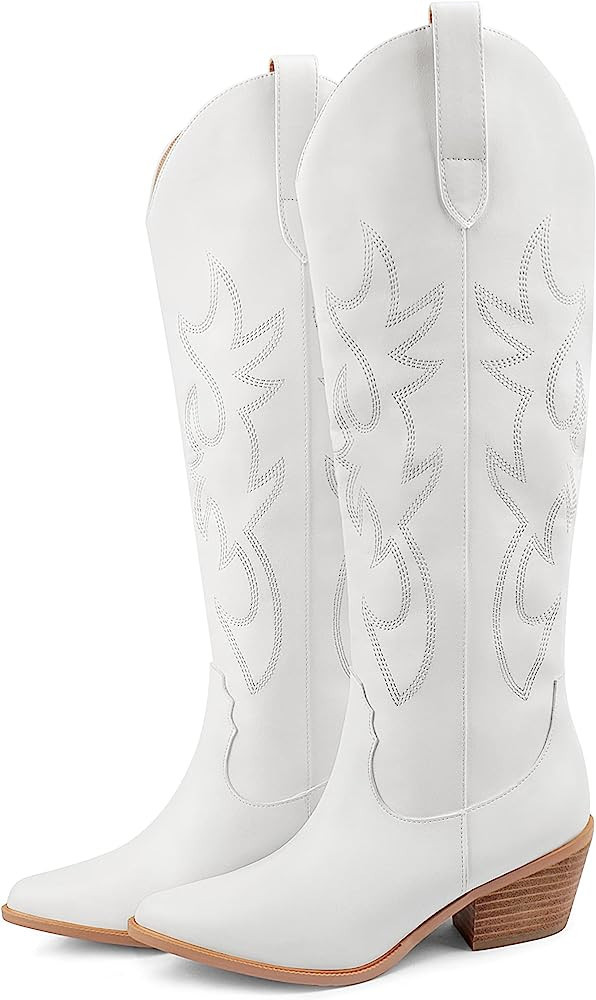 Zzheels Embroidered Western Cowboy Boots for Women Ankle High Cowgirls Low Chunky Heel Pointed To... | Amazon (US)