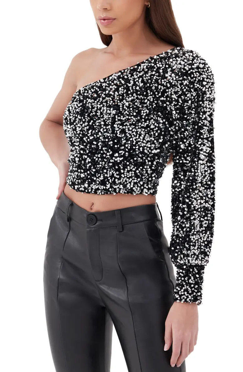 Kiana Sequin One-Shoulder Crop Top | Nordstrom