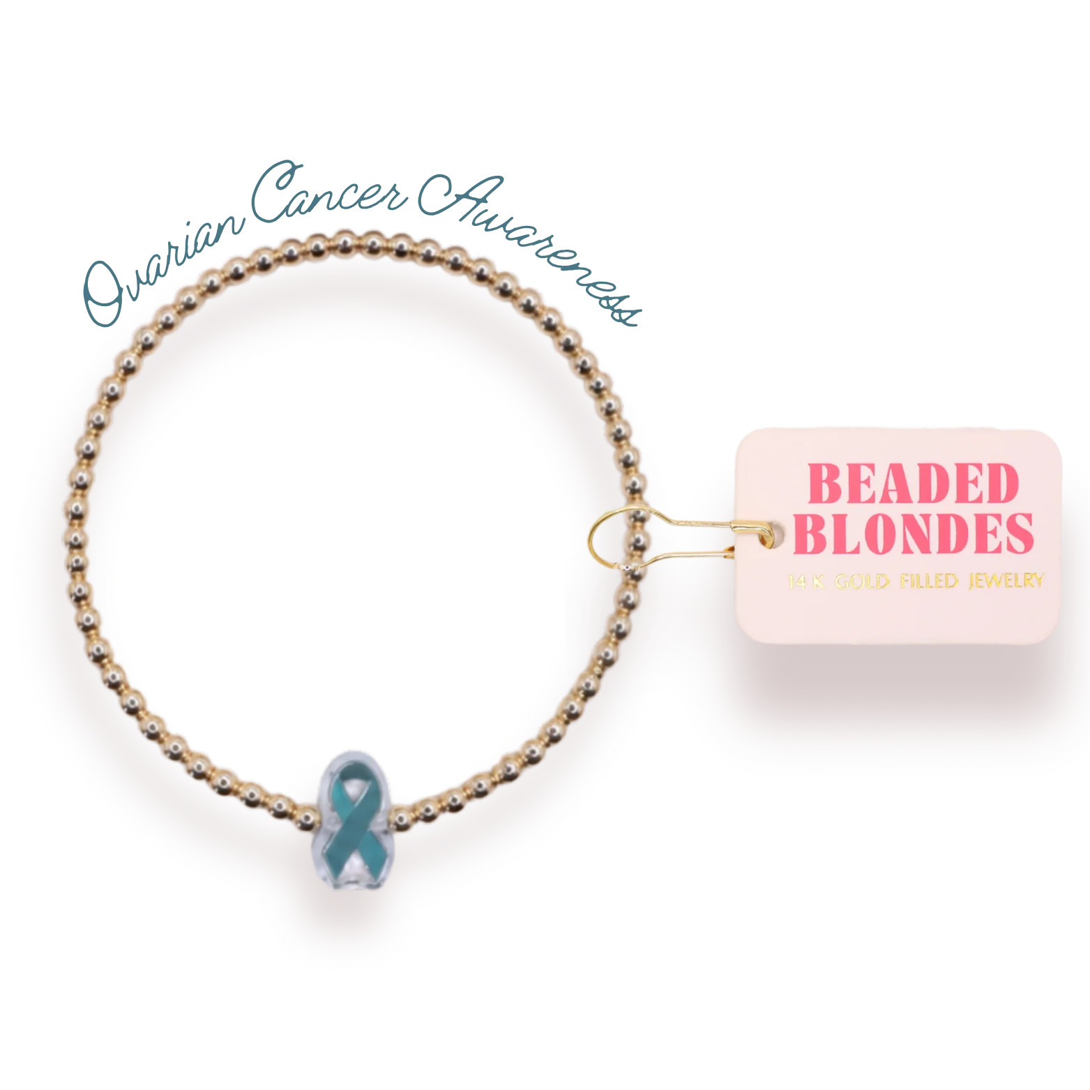 Teal Ovarian Cancer Awareness Ribbon Bracelet | Beaded Blondes