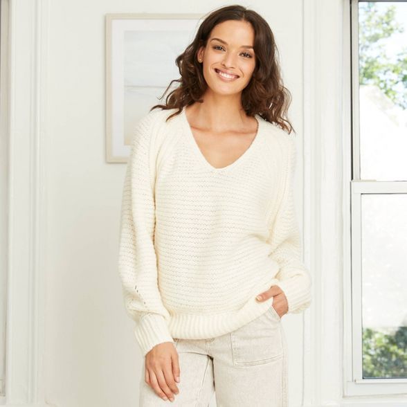 Women's Balloon Sleeve V-Neck Pullover Sweater - Universal Thread™ | Target