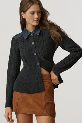 Pilcro Peplum Cable Cardigan Sweater | Anthropologie (US)