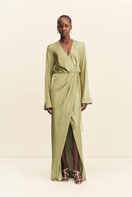 LA LUNE LONG SLEEVE WRAP MAXI DRESS - FERN | Shona Joy